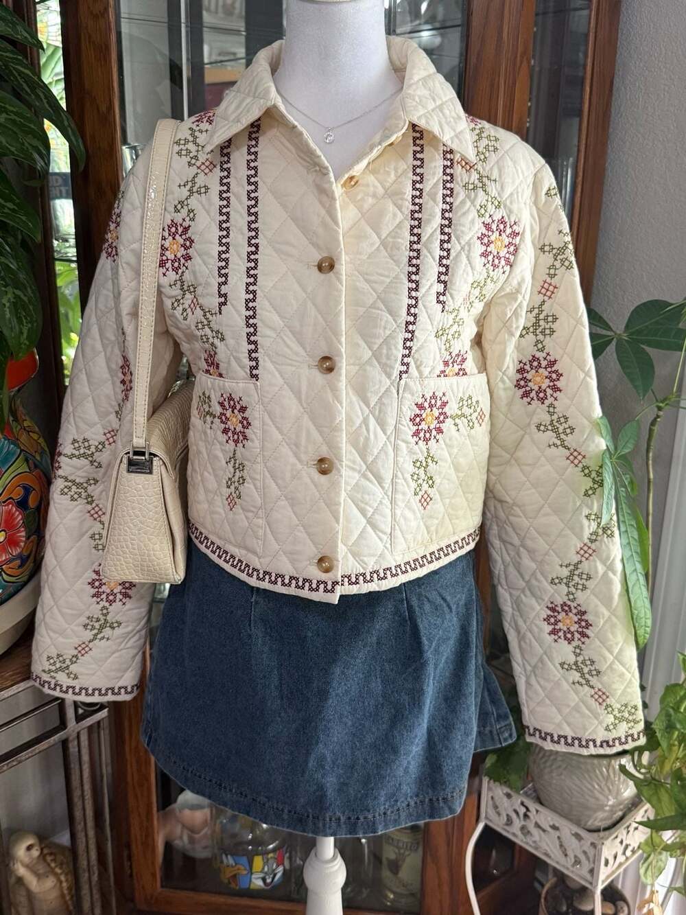 Christian Lacroix Women's Floral Embroidered Quilted Ivory Button-Up Jacket